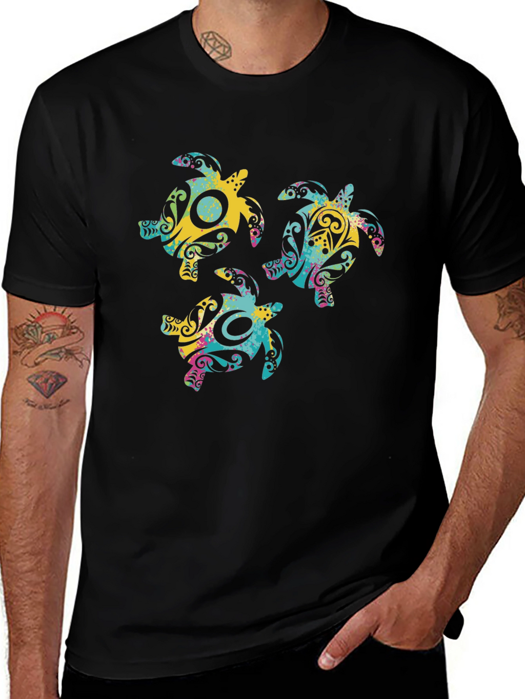 Turtle Design Black T-Shirt