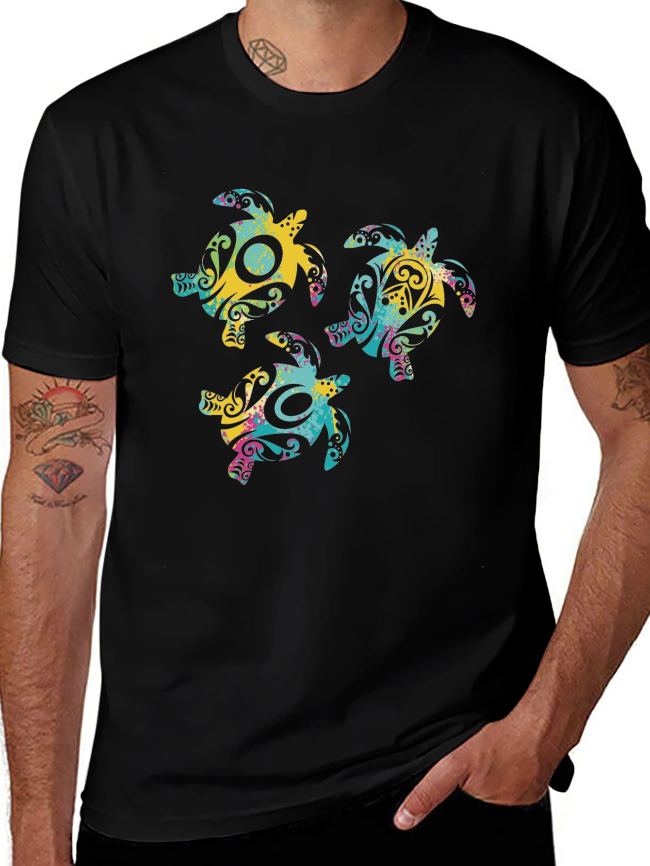 Turtle Design Black T-Shirt