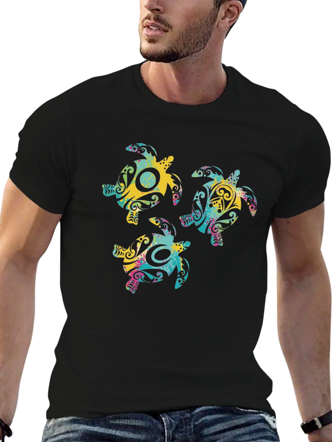 Turtle Design Black T-Shirt