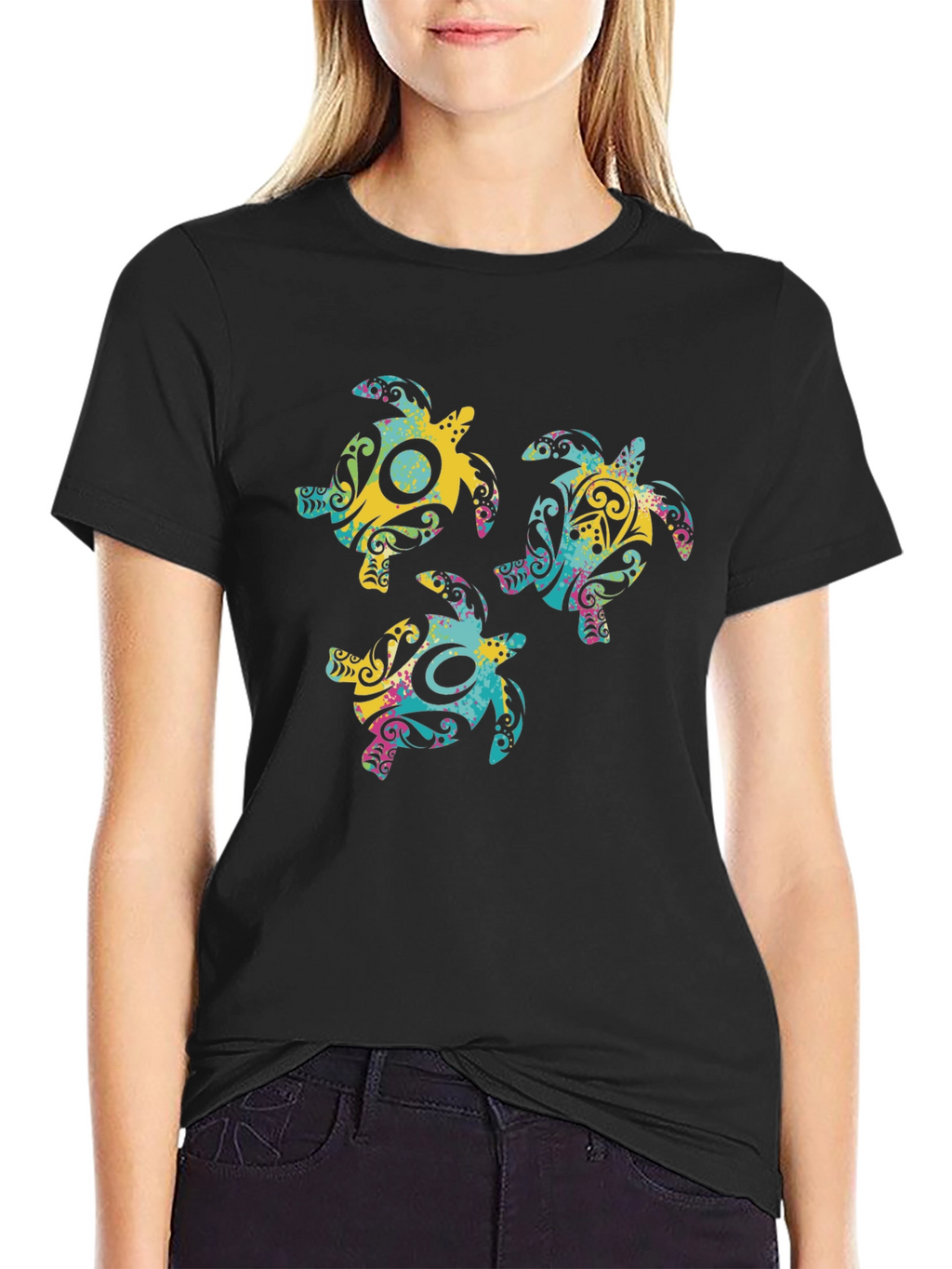 Turtle Design Black T-Shirt