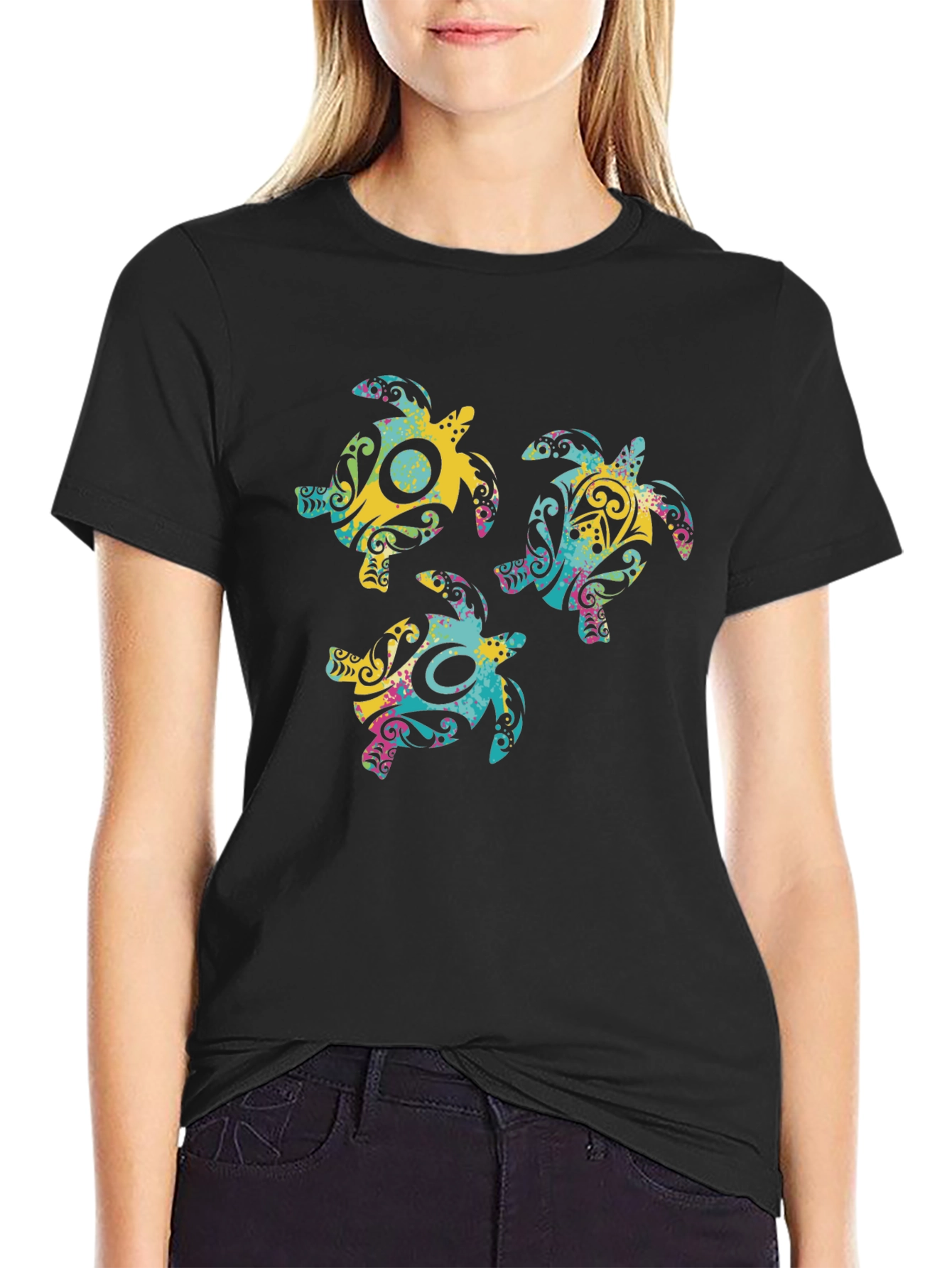 Turtle Design Black T-Shirt