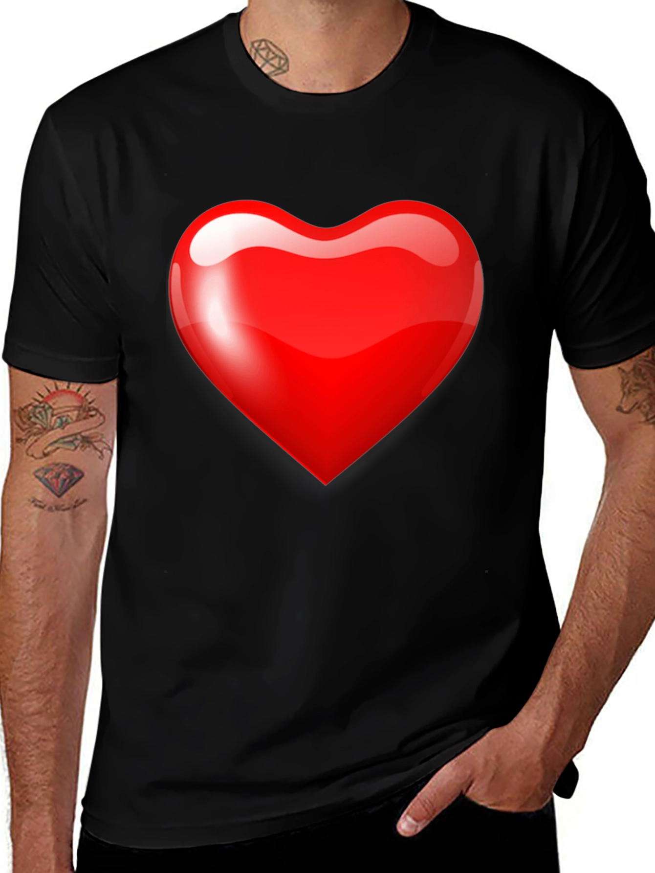 Mens Black T-Shirt with Bold Red Heart Graphic