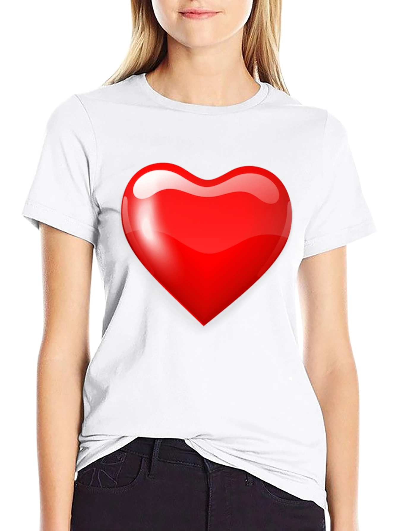 Mens Black T-Shirt with Bold Red Heart Graphic