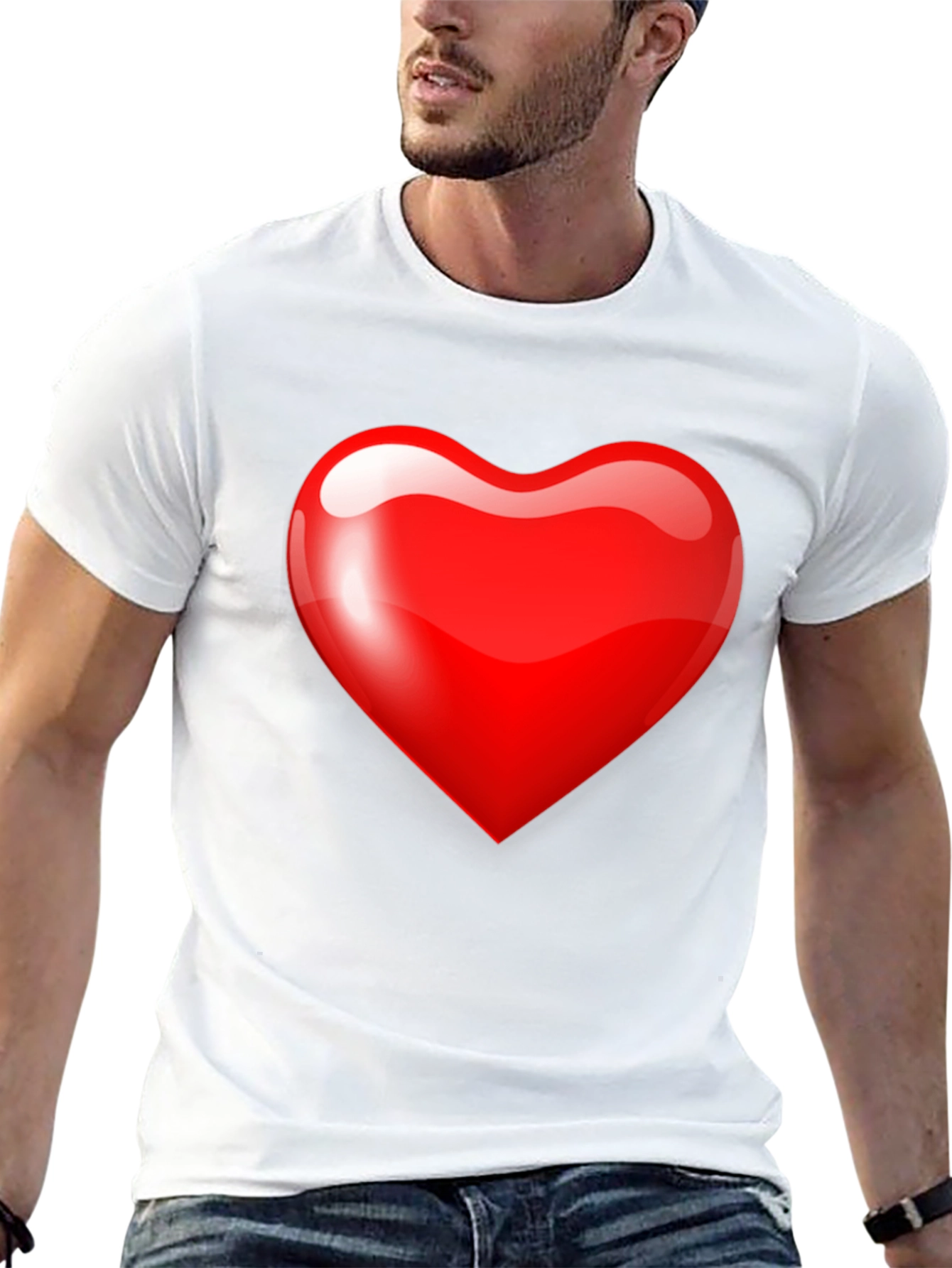 Mens Black T-Shirt with Bold Red Heart Graphic