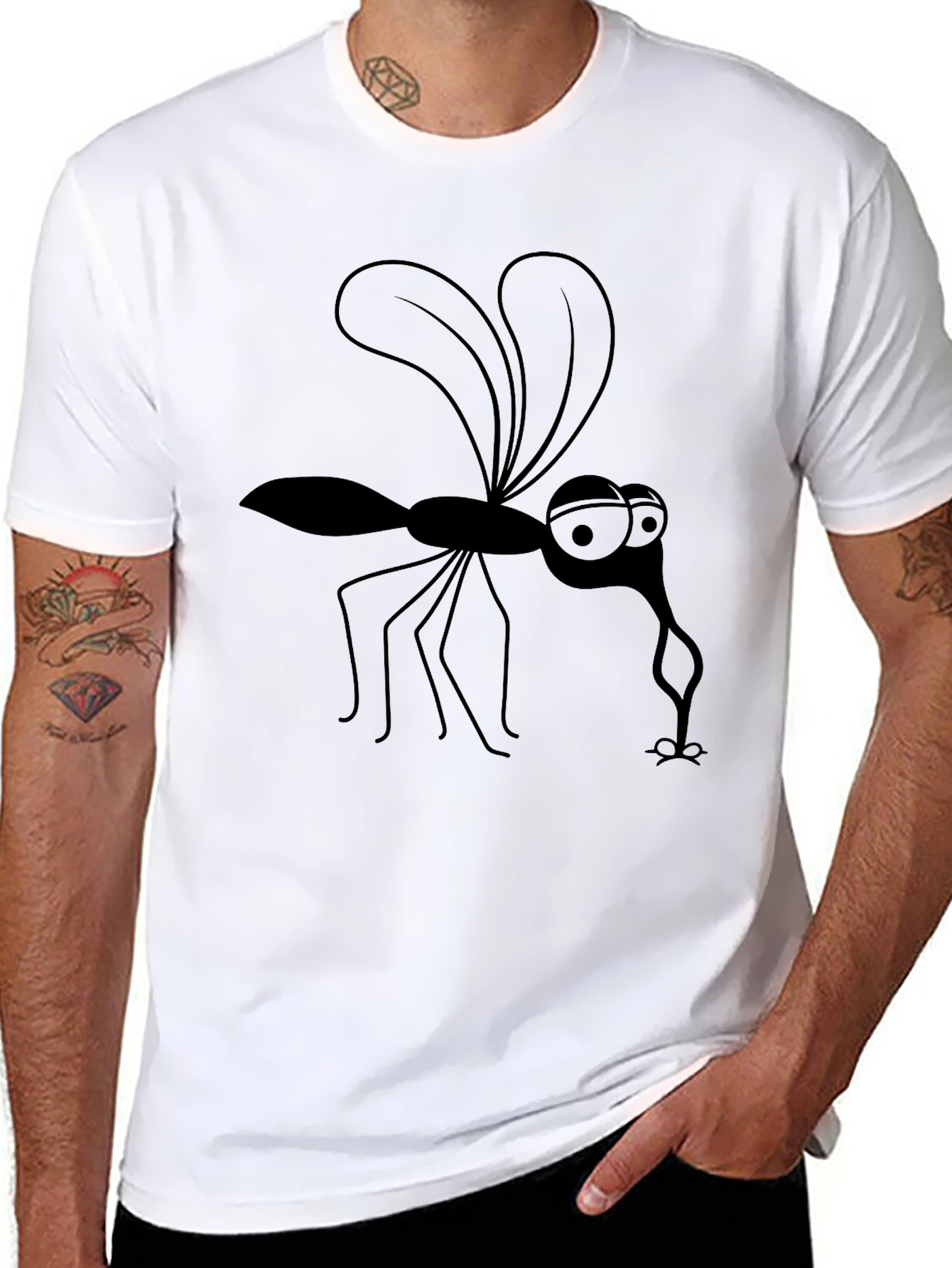 Cartoon Mosquito Graphic Tee - Black