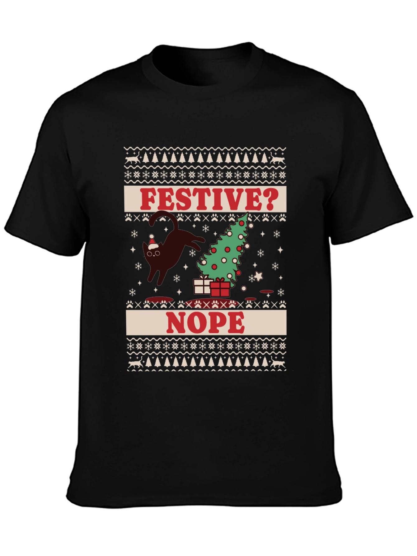 Festive? Nope T-Shirt - Cat Christmas Humor Tee