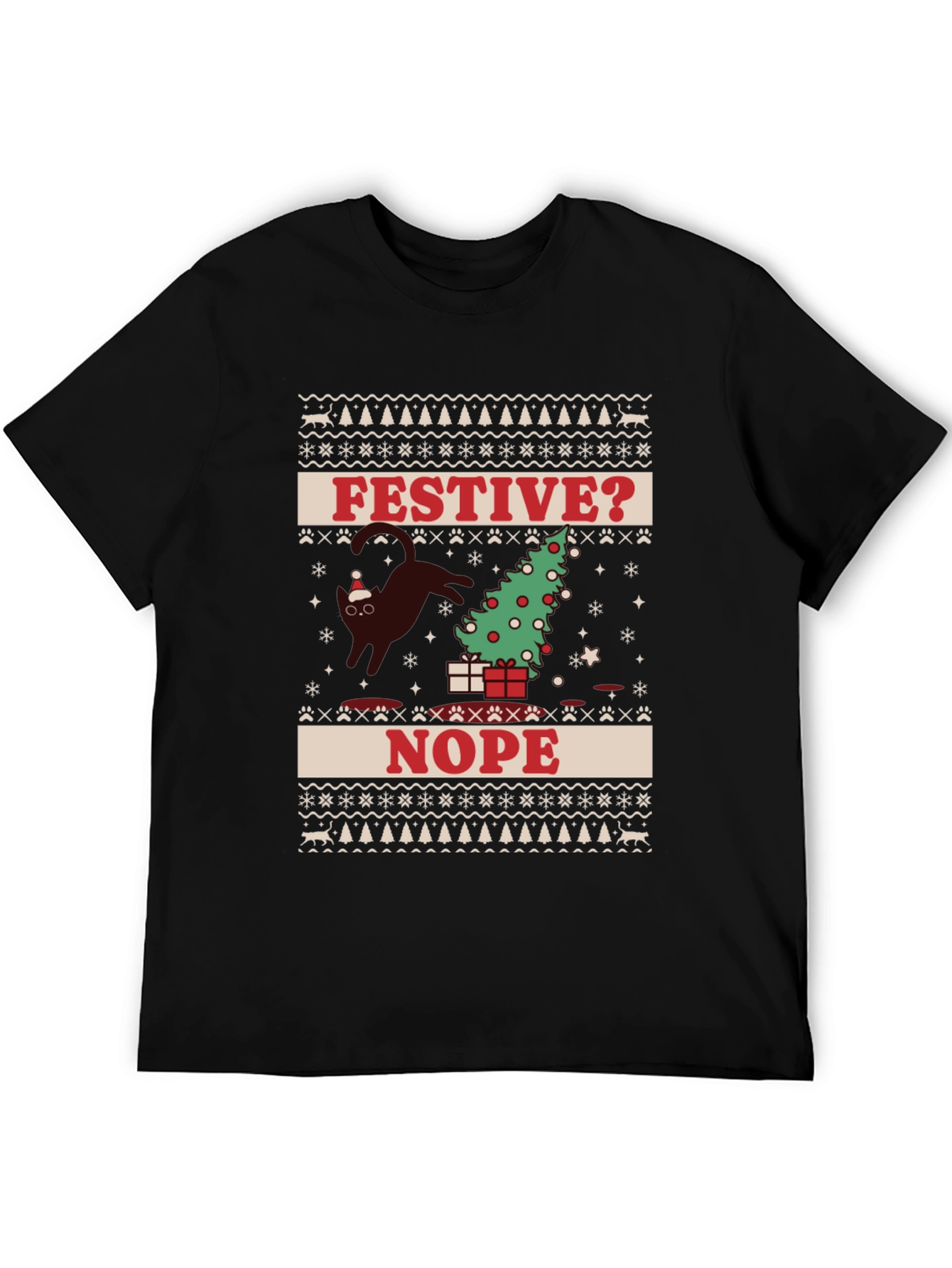 Festive? Nope T-Shirt - Cat Christmas Humor Tee