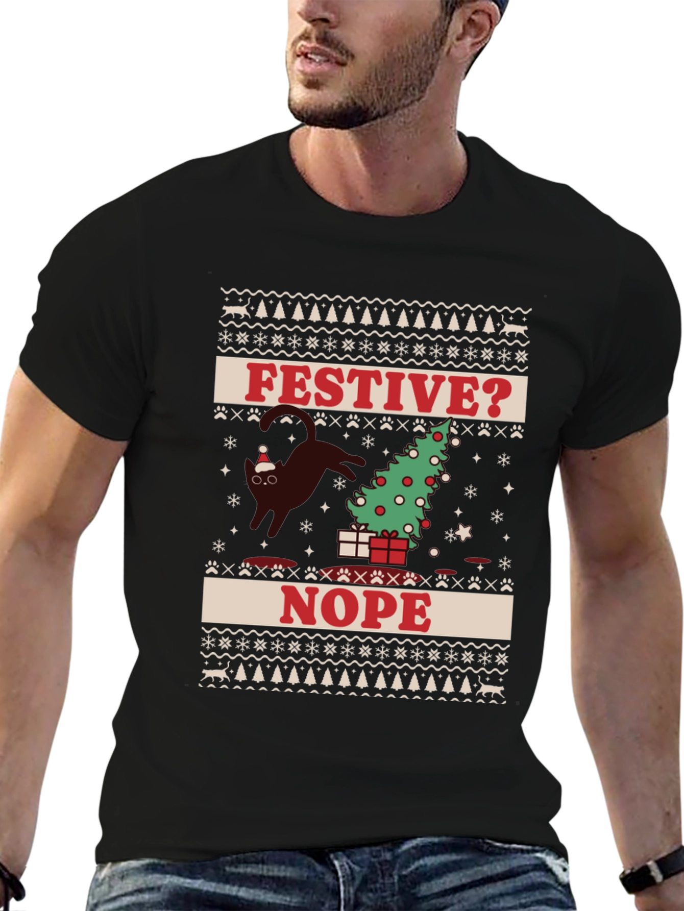 Festive? Nope T-Shirt - Cat Christmas Humor Tee