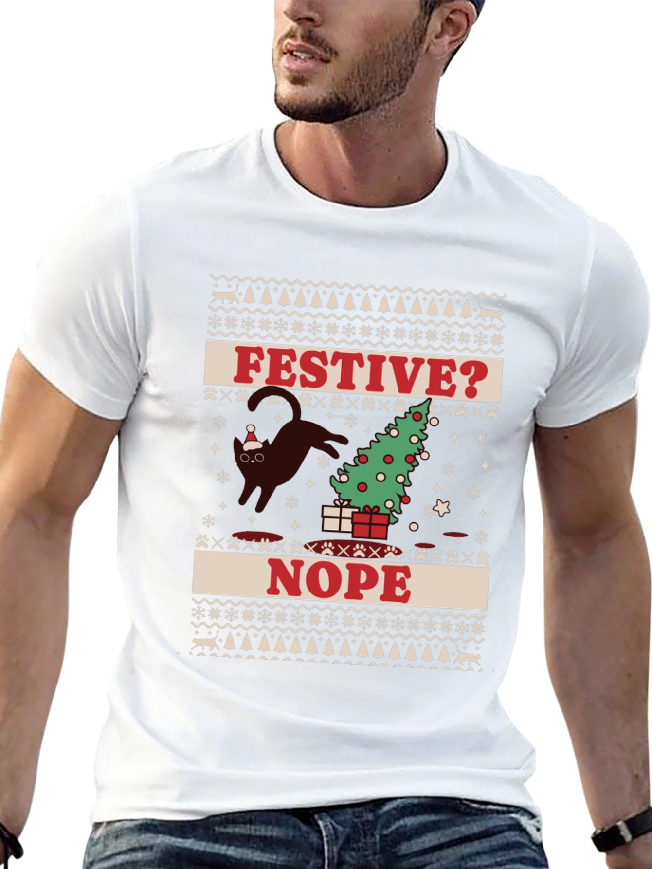 Festive? Nope T-Shirt - Cat Christmas Humor Tee