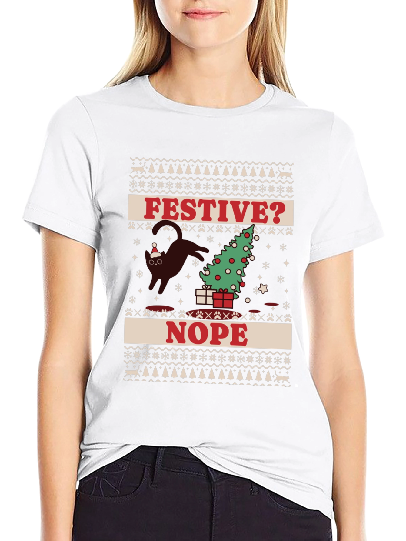 Festive? Nope T-Shirt - Cat Christmas Humor Tee