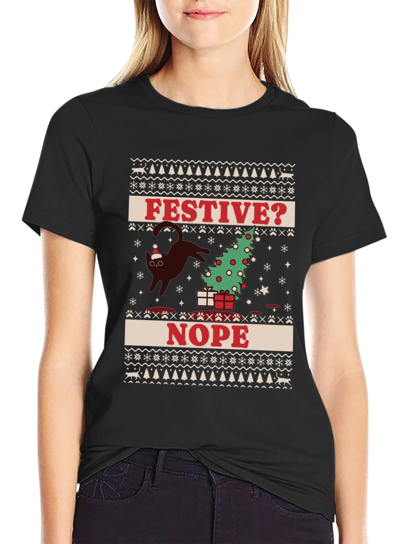 Festive? Nope T-Shirt - Cat Christmas Humor Tee