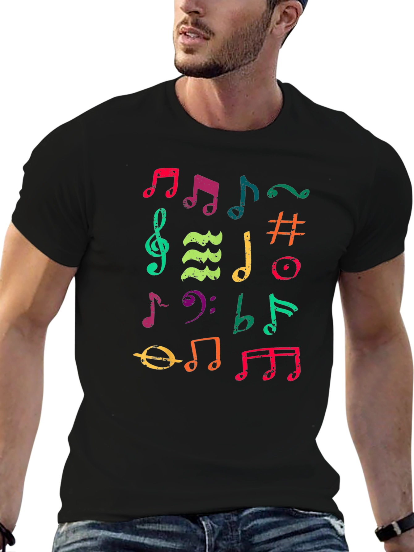 Colorful Music Note Graphic T-Shirt