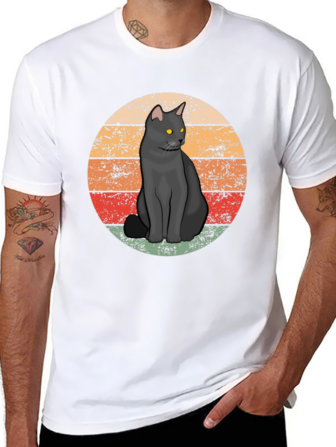 Retro Black Cat T-Shirt - Vintage Style Graphic Tee