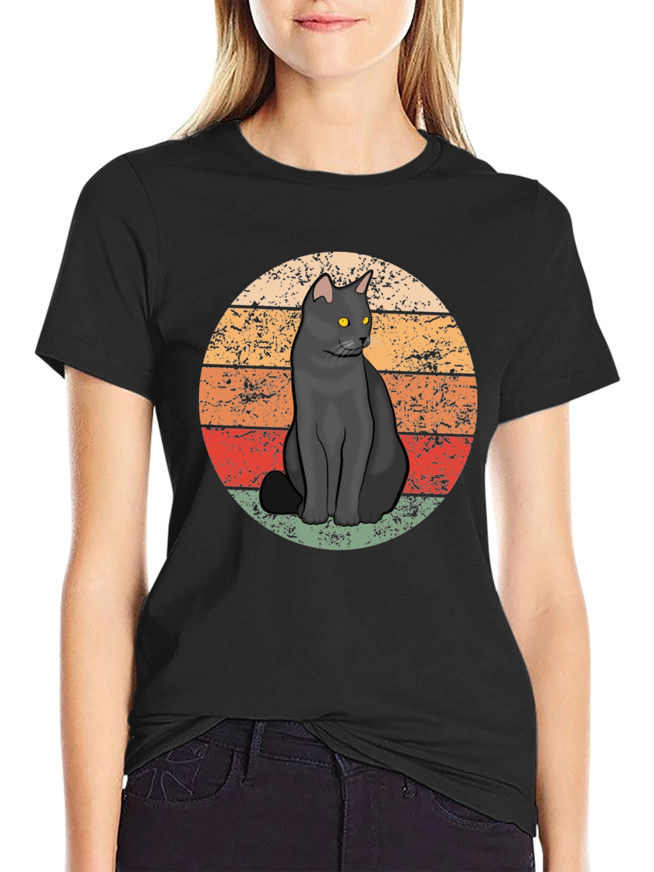 Retro Black Cat T-Shirt - Vintage Style Graphic Tee