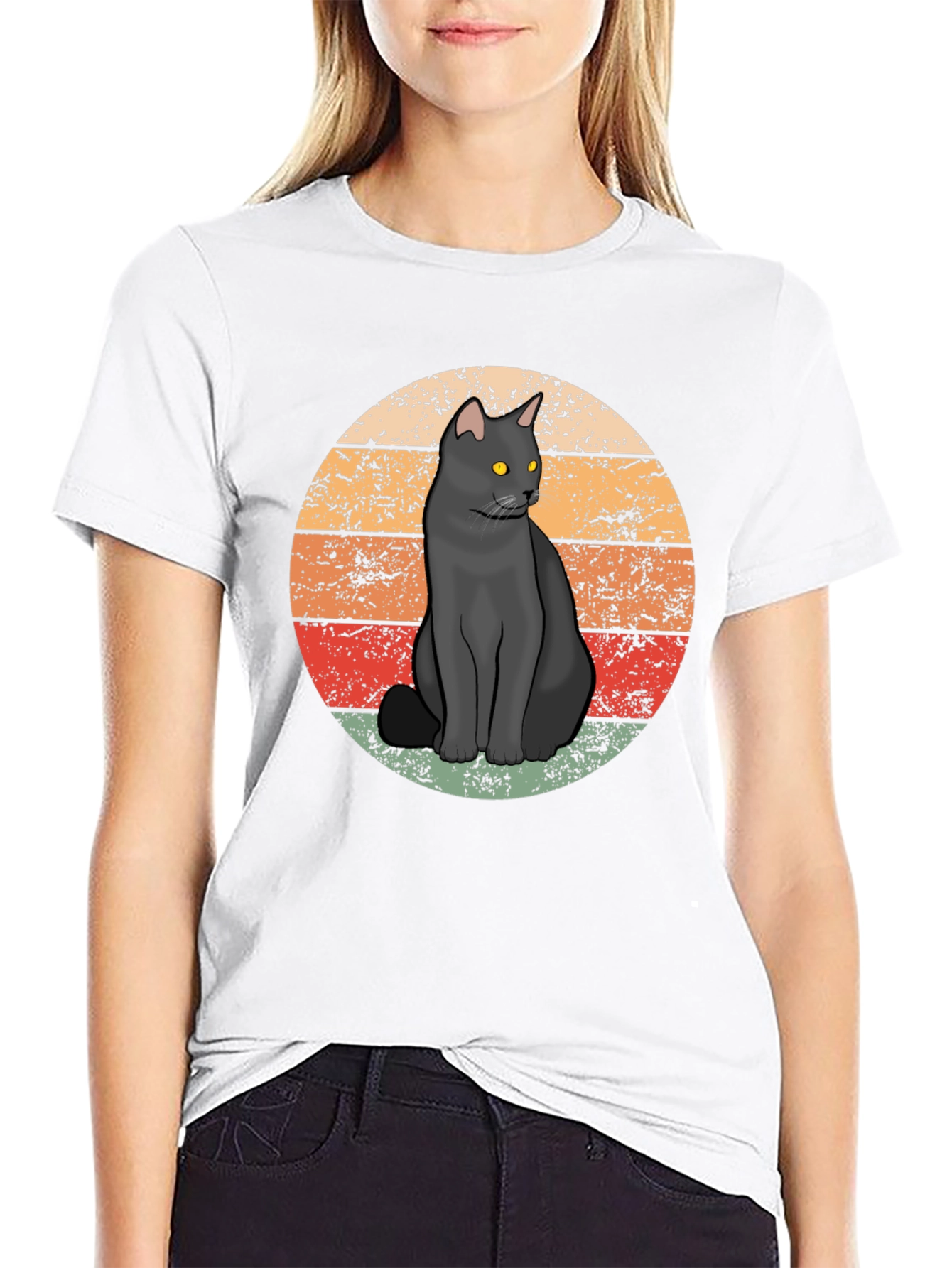 Retro Black Cat T-Shirt - Vintage Style Graphic Tee