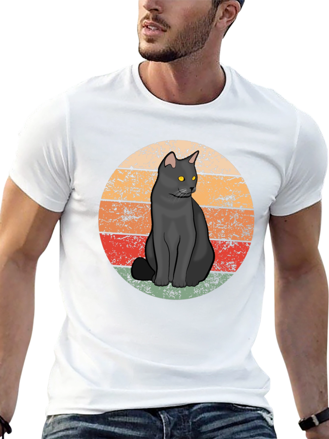 Retro Black Cat T-Shirt - Vintage Style Graphic Tee