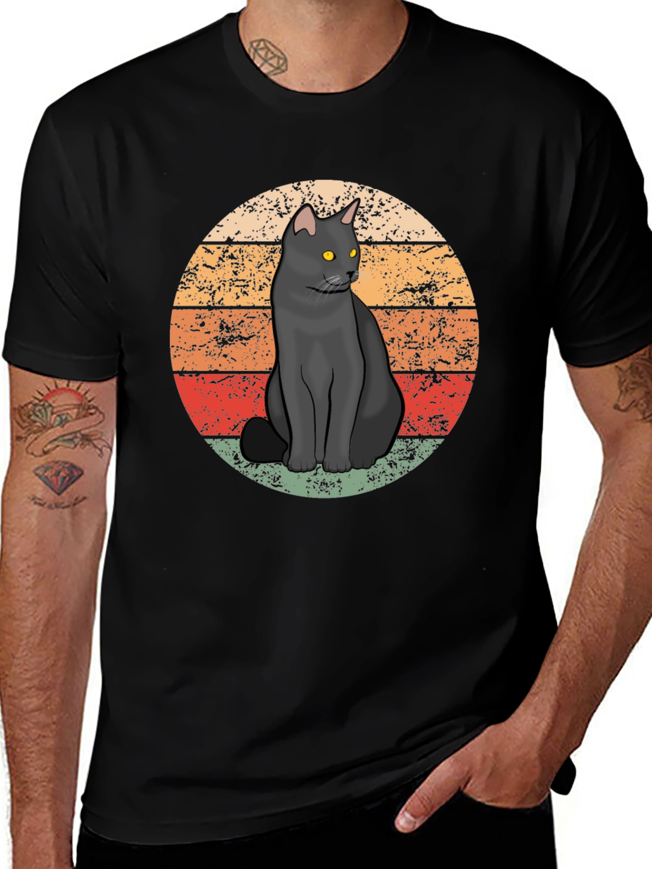 Retro Black Cat T-Shirt - Vintage Style Graphic Tee