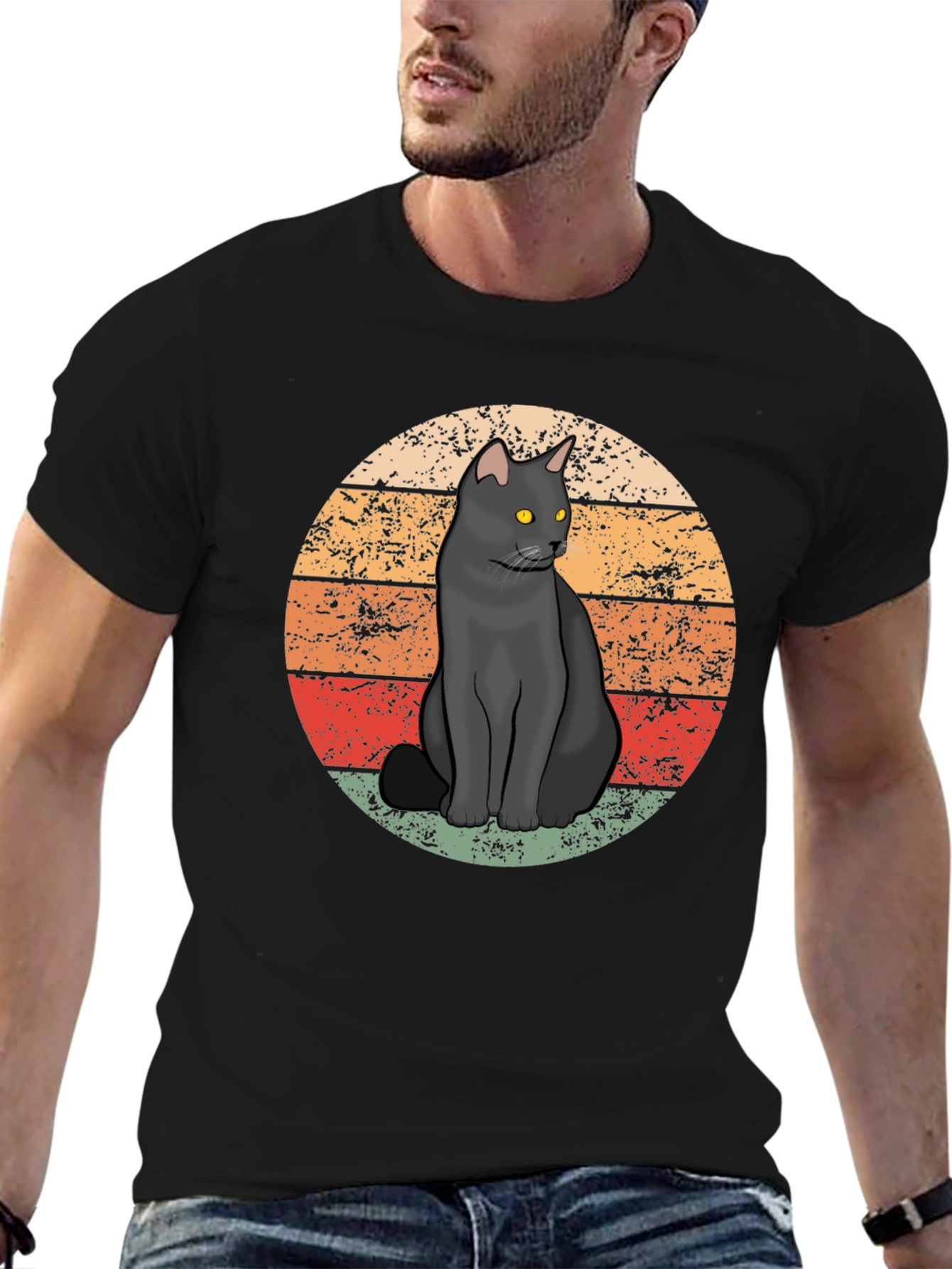 Retro Black Cat T-Shirt - Vintage Style Graphic Tee