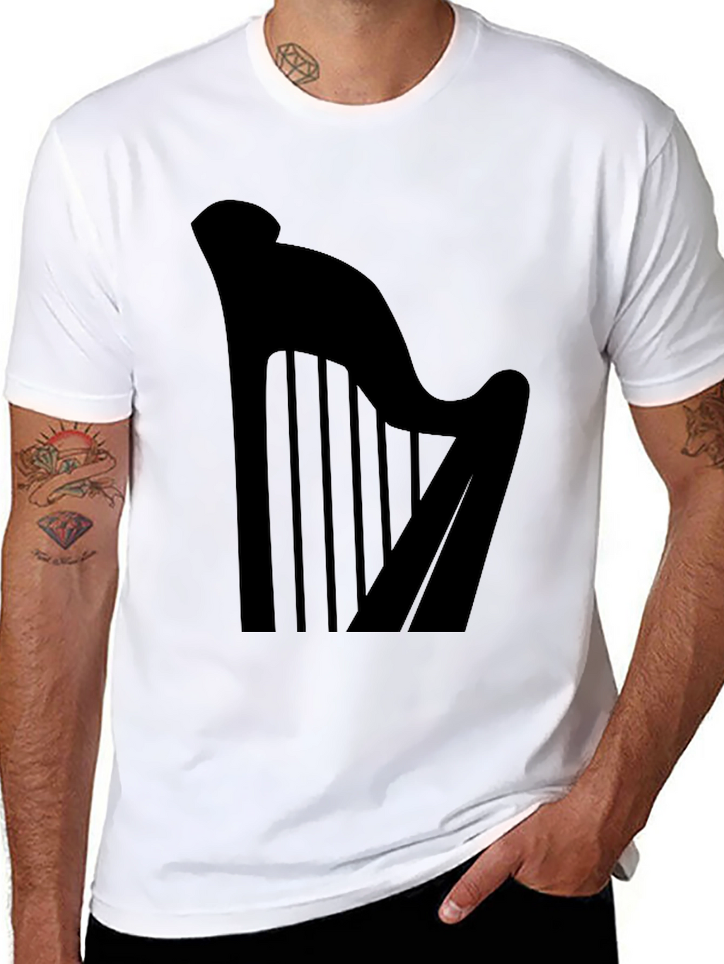 Harp Graphic Tee - Black Cotton Music Shirt