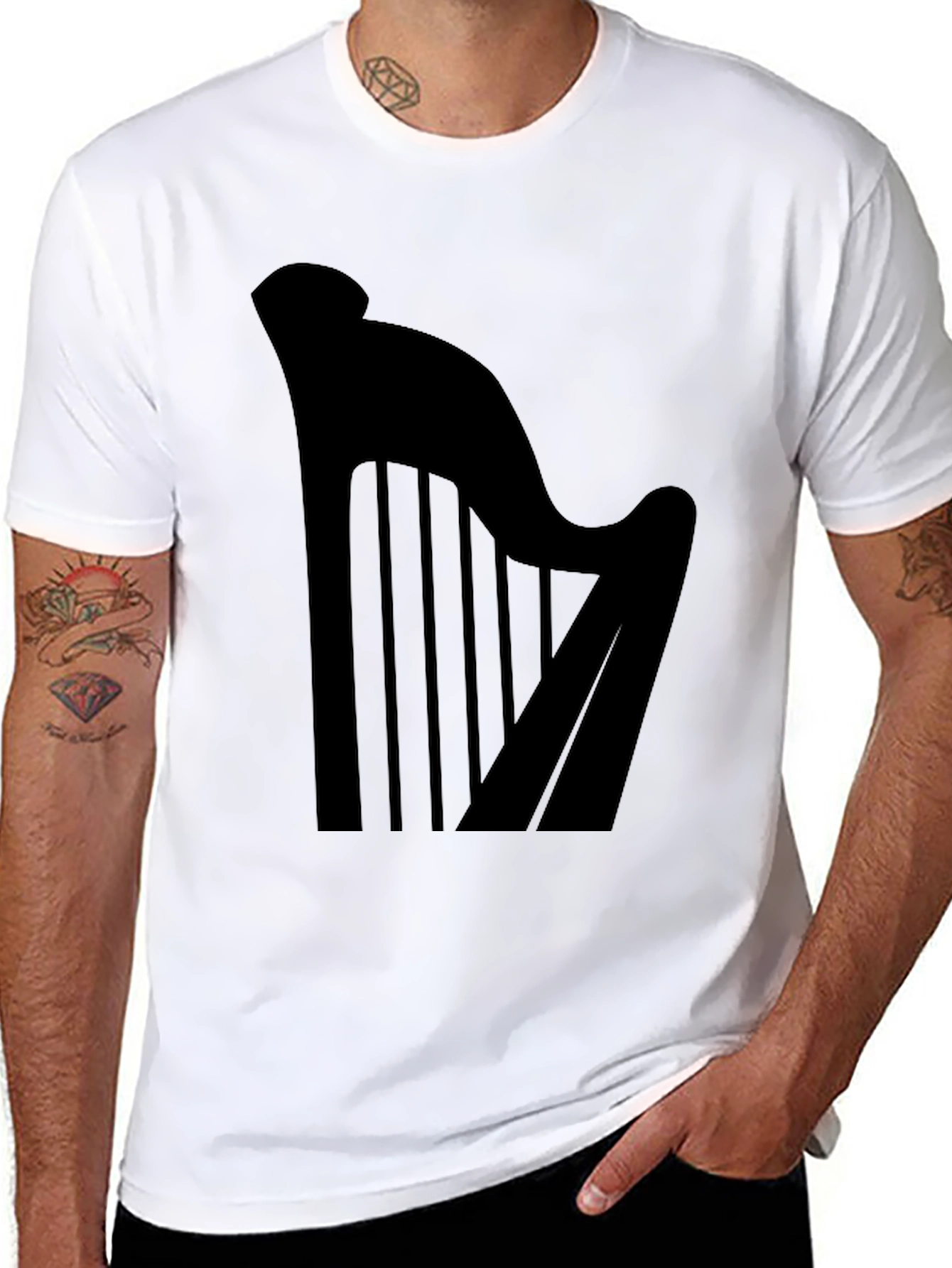 Harp Graphic Tee - Black Cotton Music Shirt