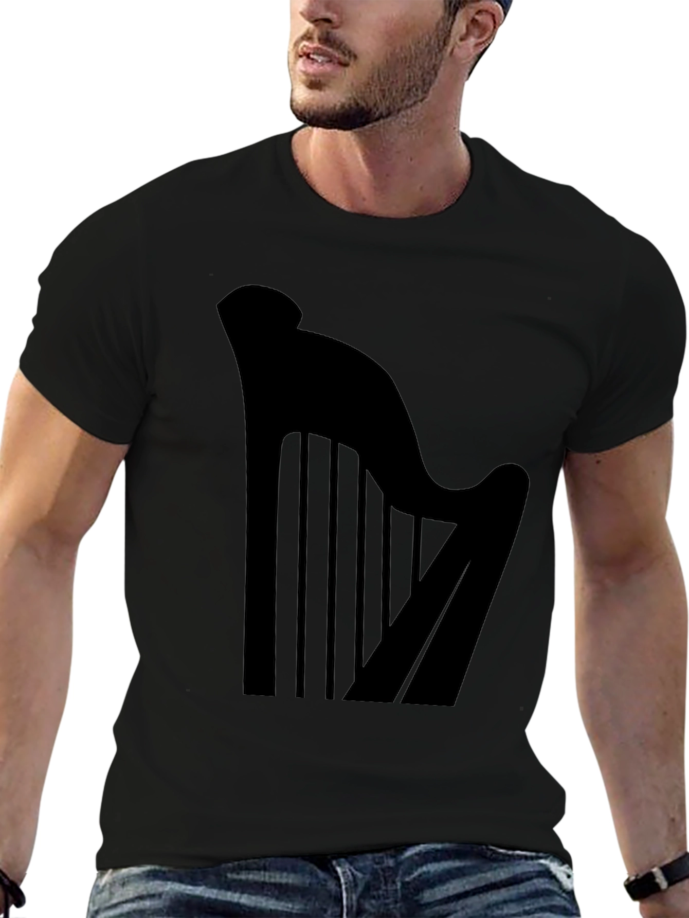 Harp Graphic Tee - Black Cotton Music Shirt