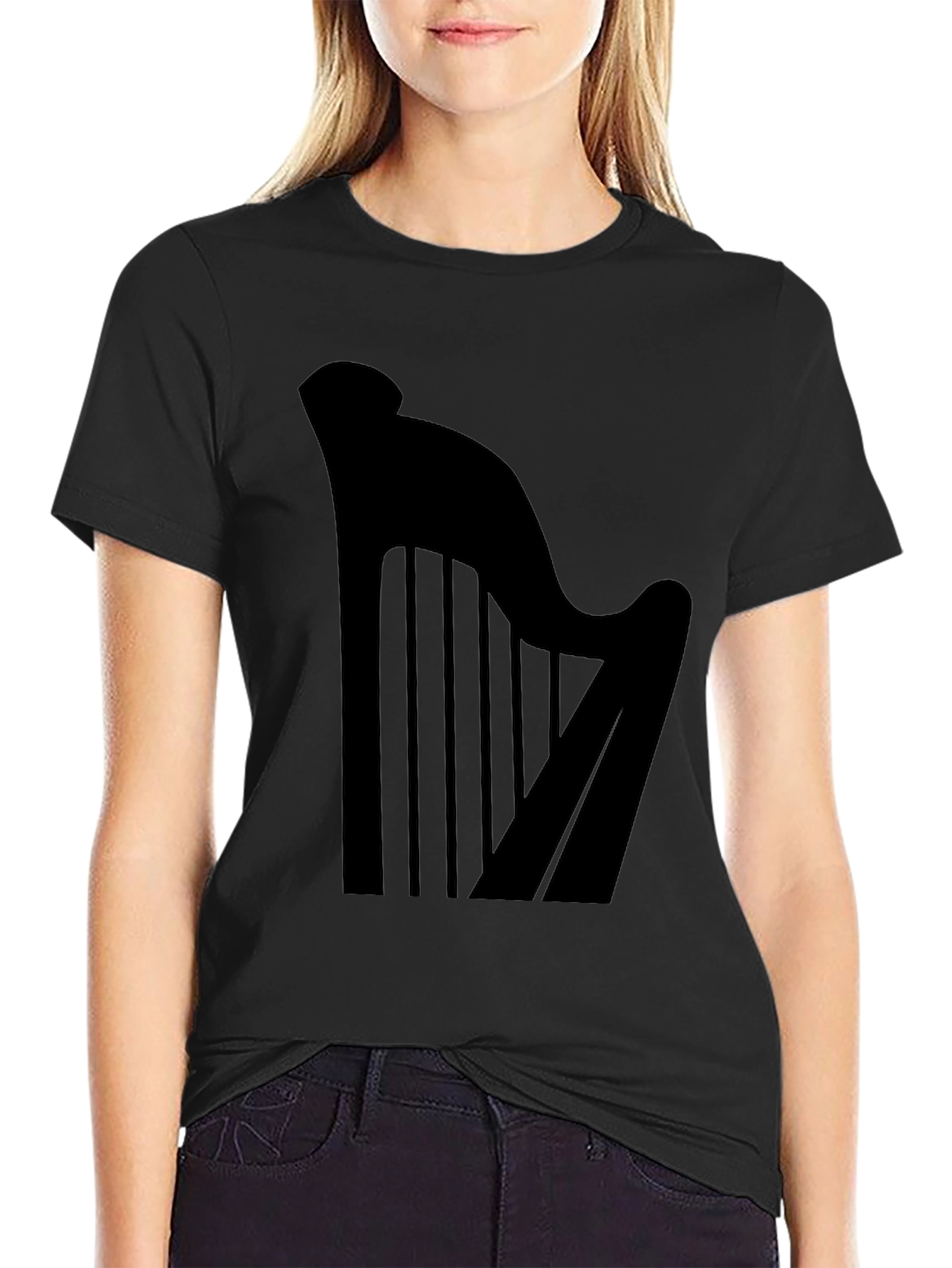 Harp Graphic Tee - Black Cotton Music Shirt