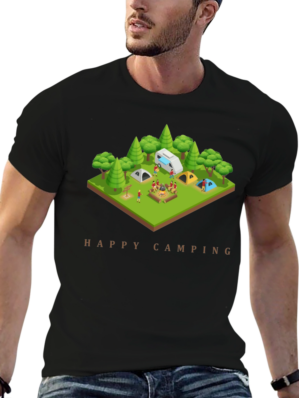Happy Camping Black T-Shirt