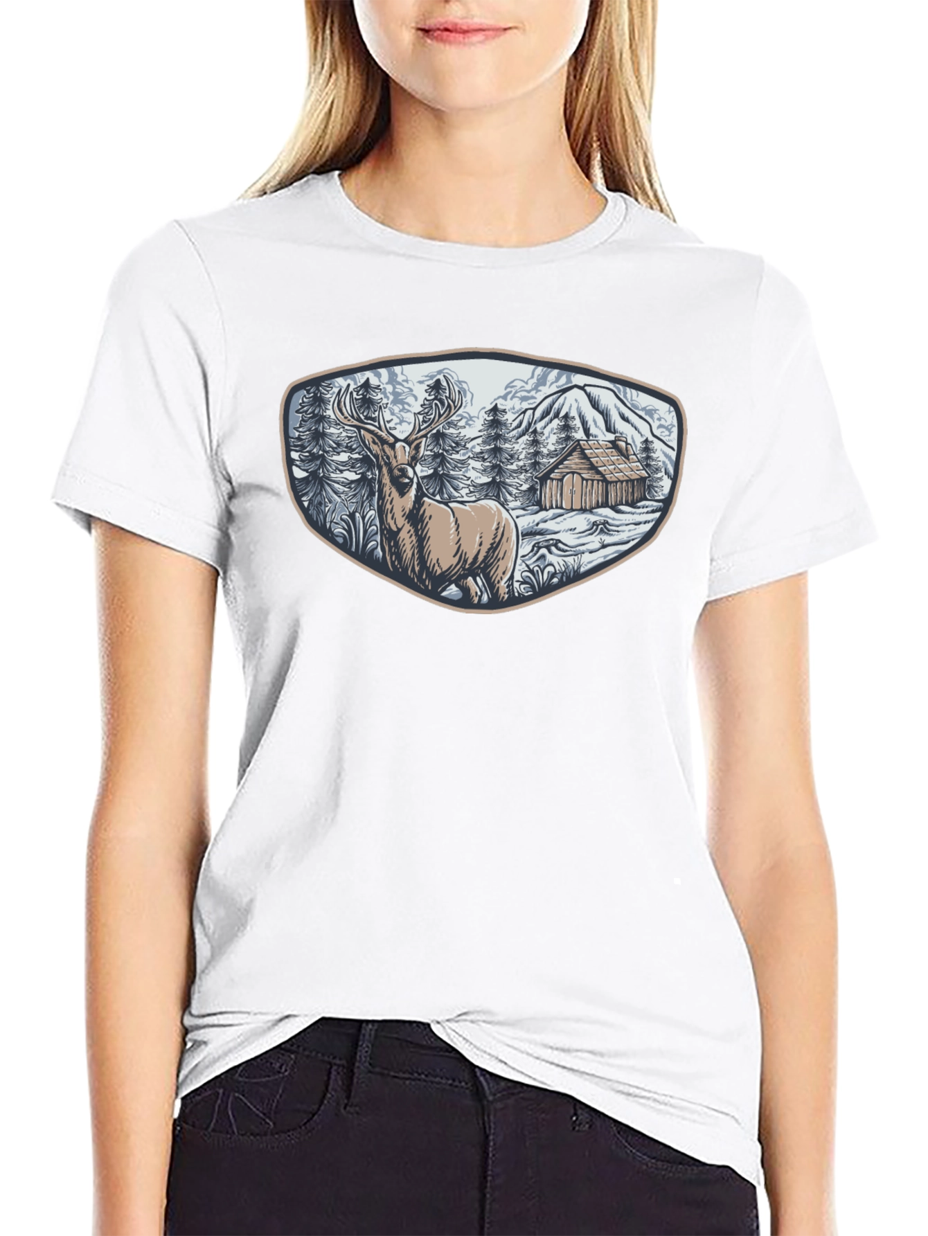 Cabin & Deer Graphic Tee - Mens Black T-Shirt