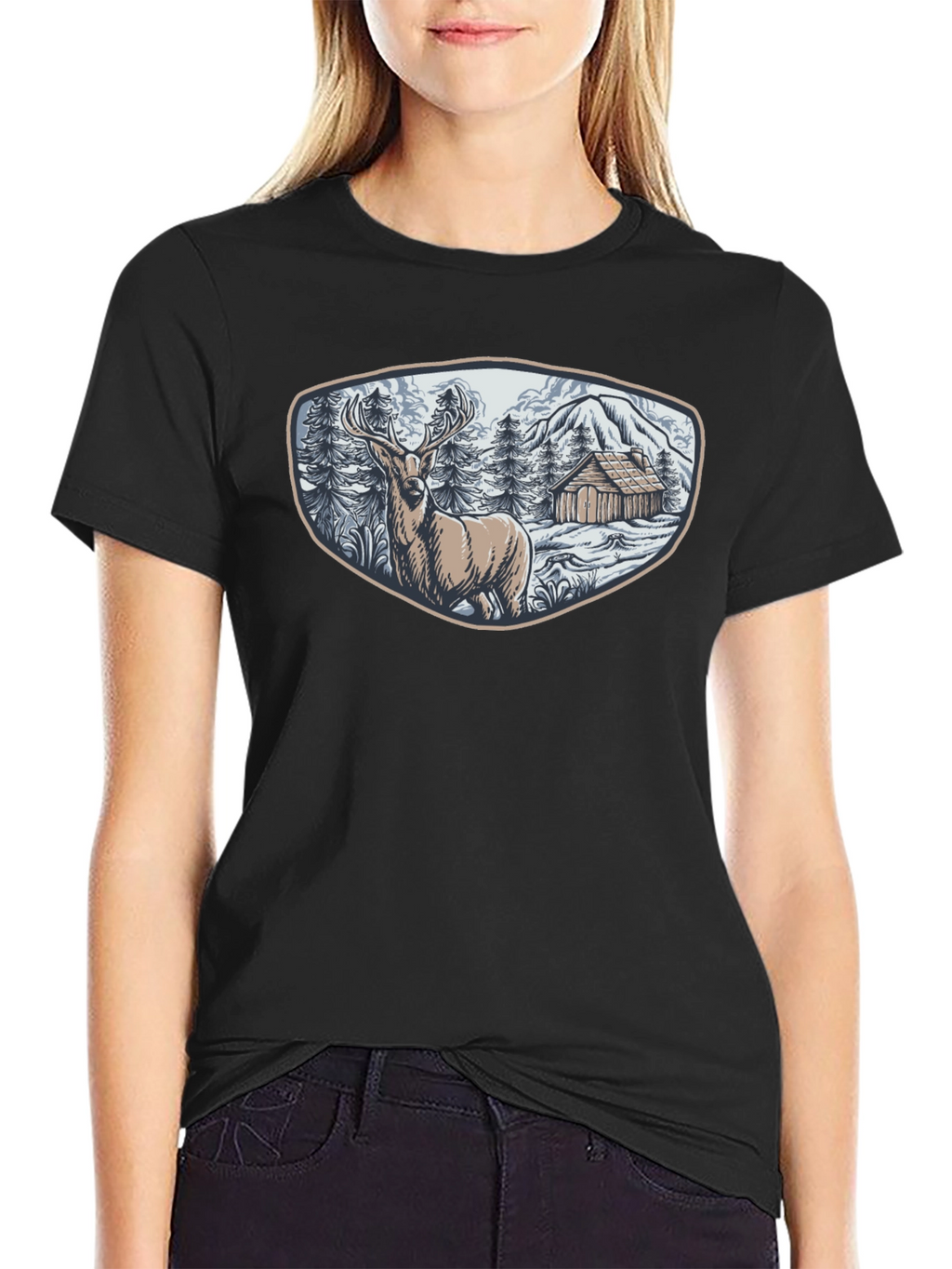 Cabin & Deer Graphic Tee - Mens Black T-Shirt