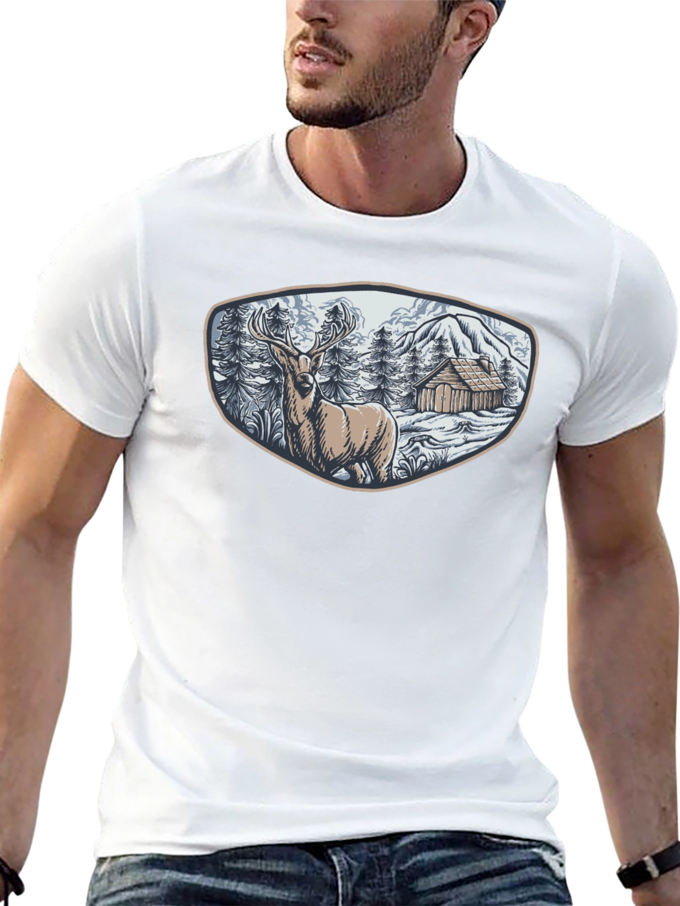 Cabin & Deer Graphic Tee - Mens Black T-Shirt