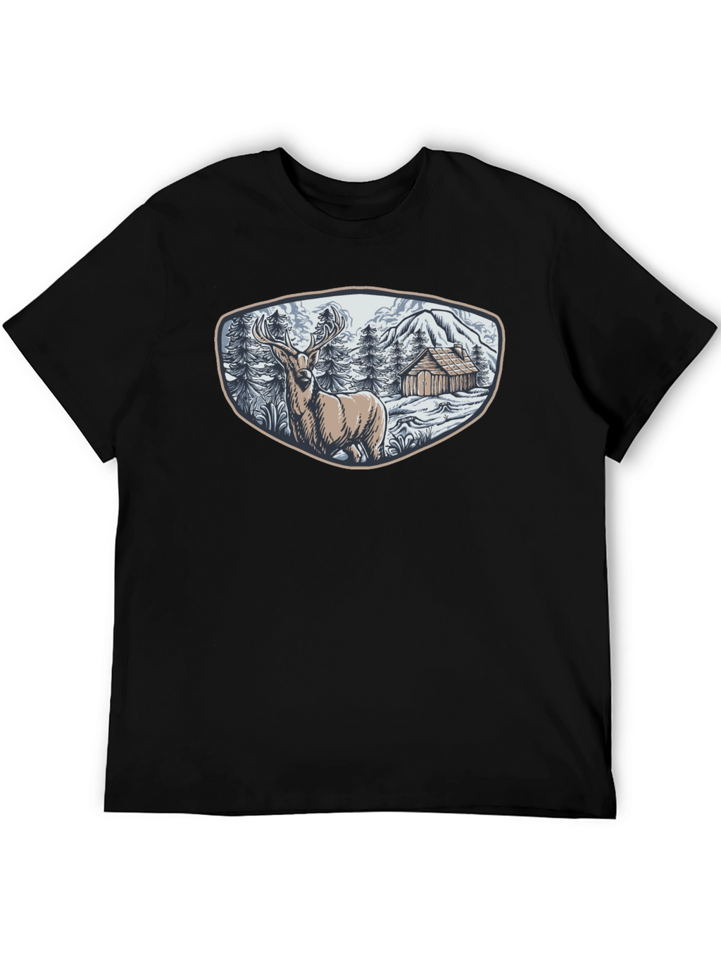 Cabin & Deer Graphic Tee - Mens Black T-Shirt