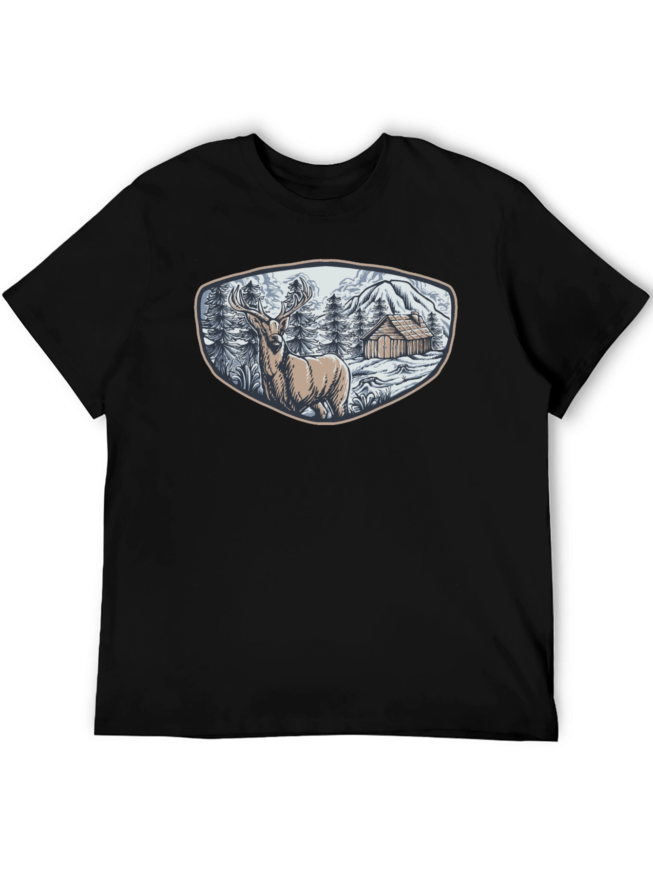 Cabin & Deer Graphic Tee - Mens Black T-Shirt