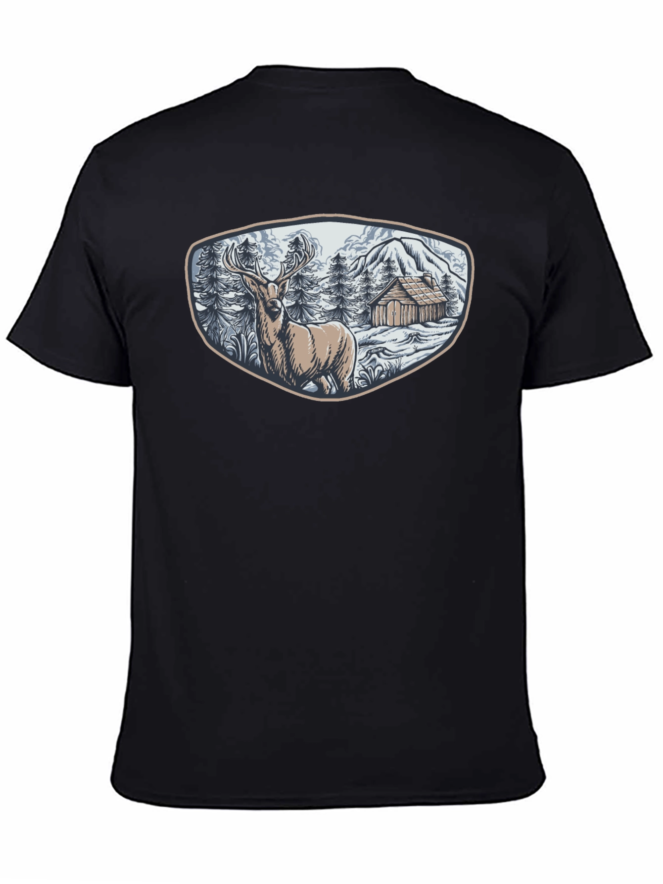 Cabin & Deer Graphic Tee - Mens Black T-Shirt