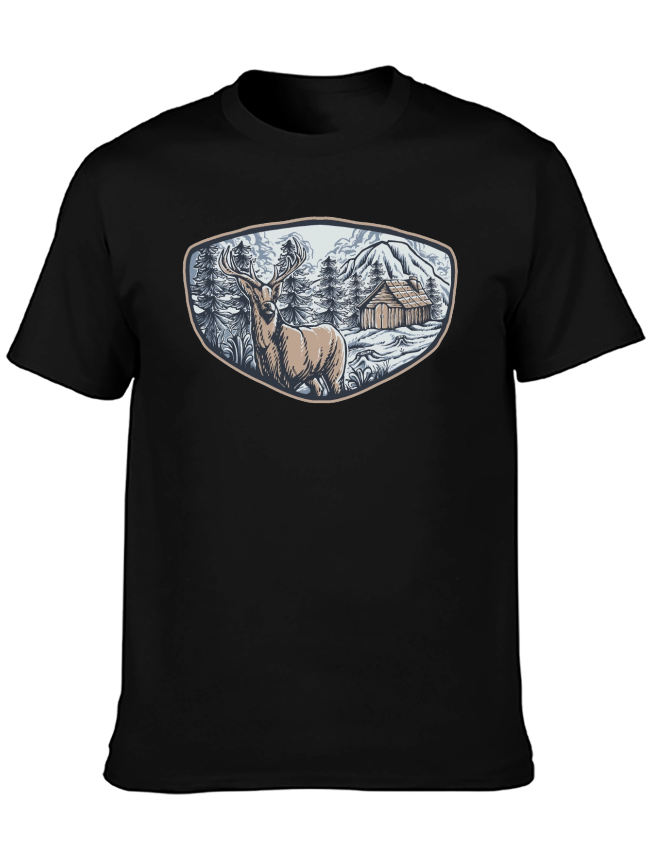 Cabin & Deer Graphic Tee - Mens Black T-Shirt