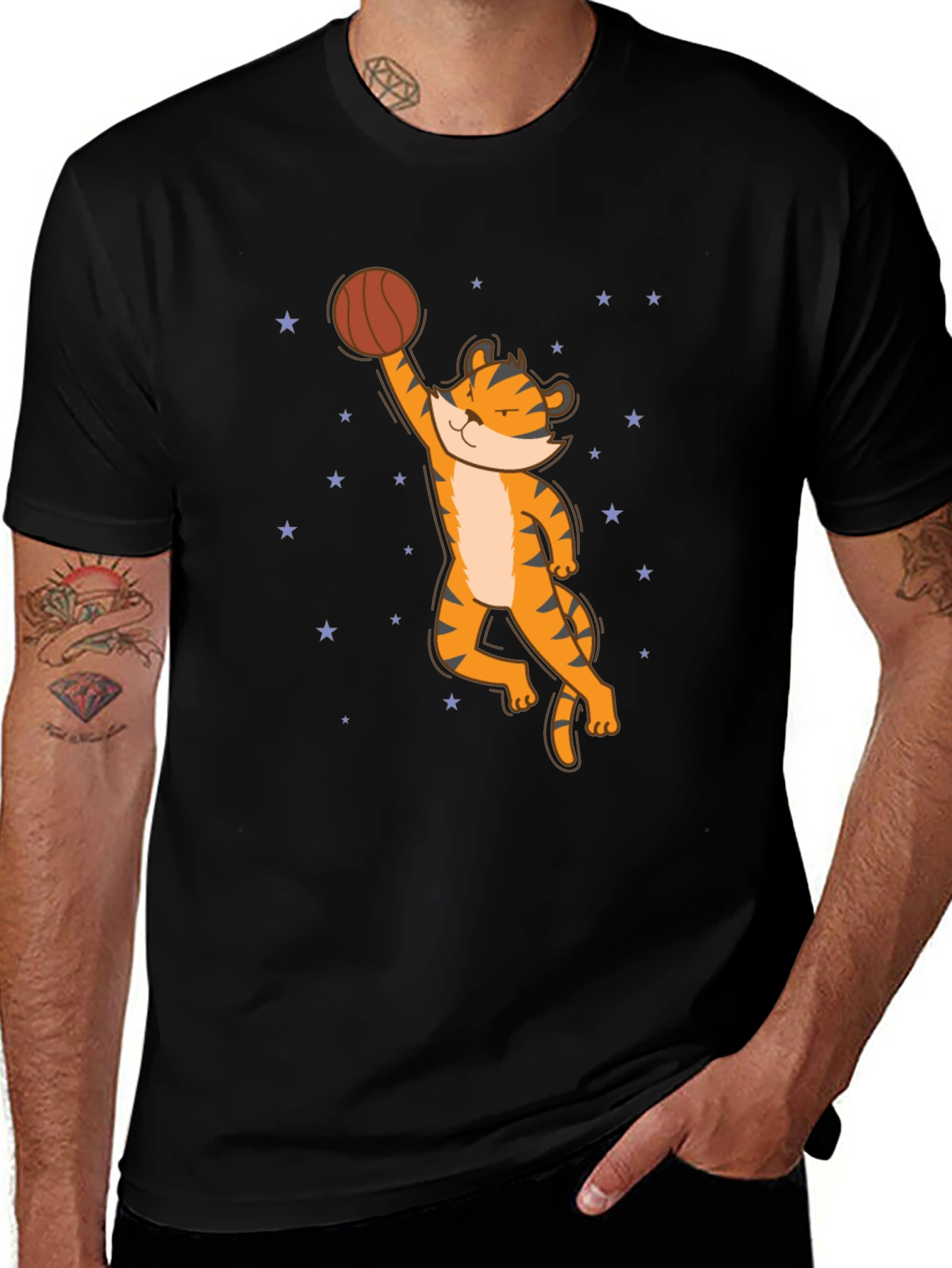 Basketball Tiger Graphic Tee - Cool Animal Print Shirt