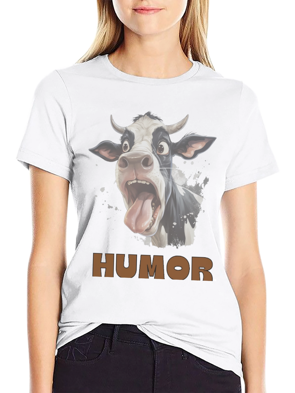 Humorous Cow Graphic T-Shirt - Black