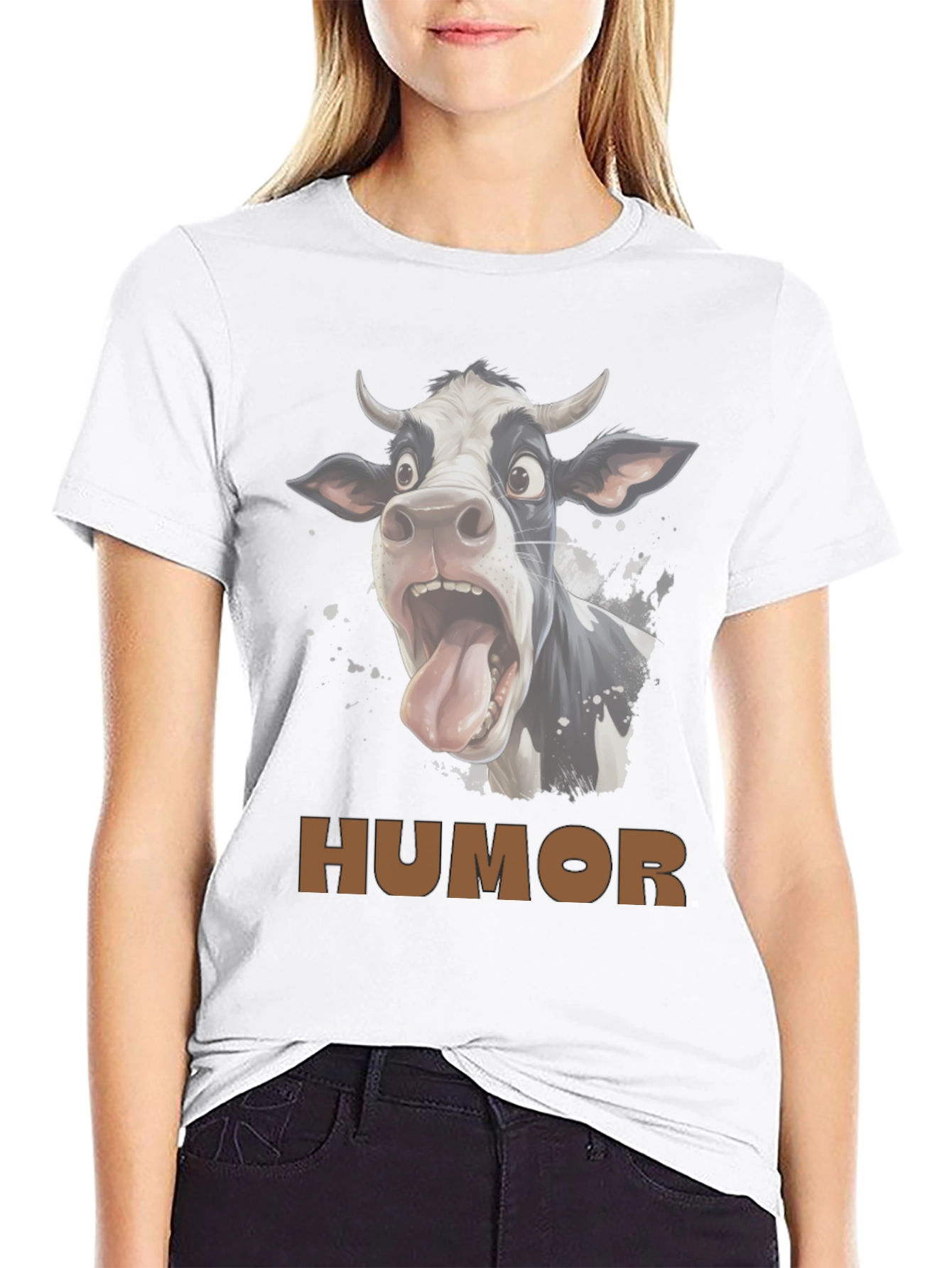 Humorous Cow Graphic T-Shirt - Black
