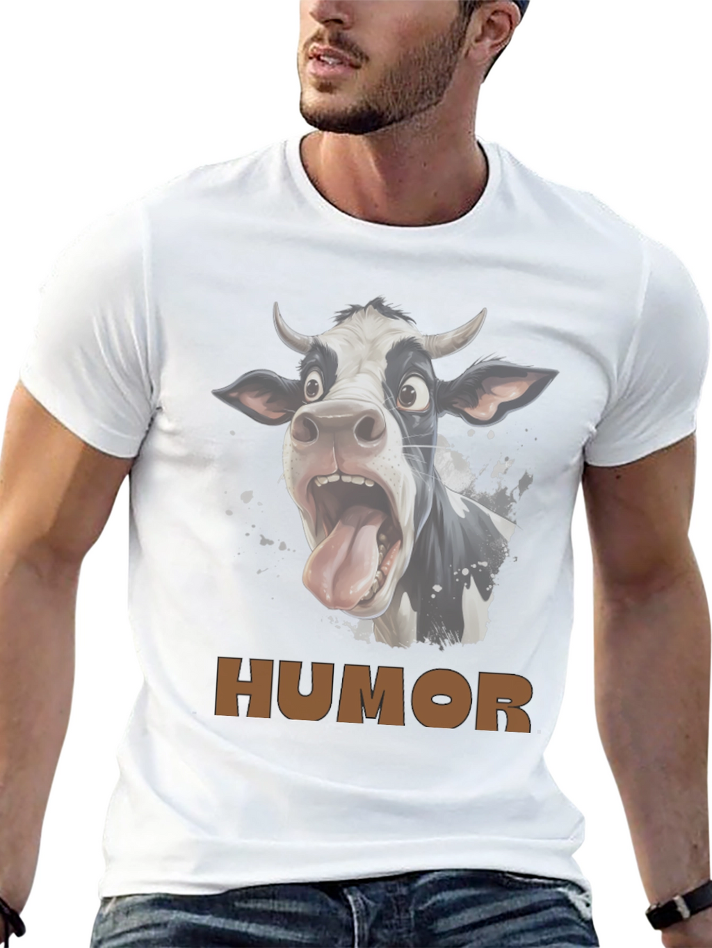 Humorous Cow Graphic T-Shirt - Black