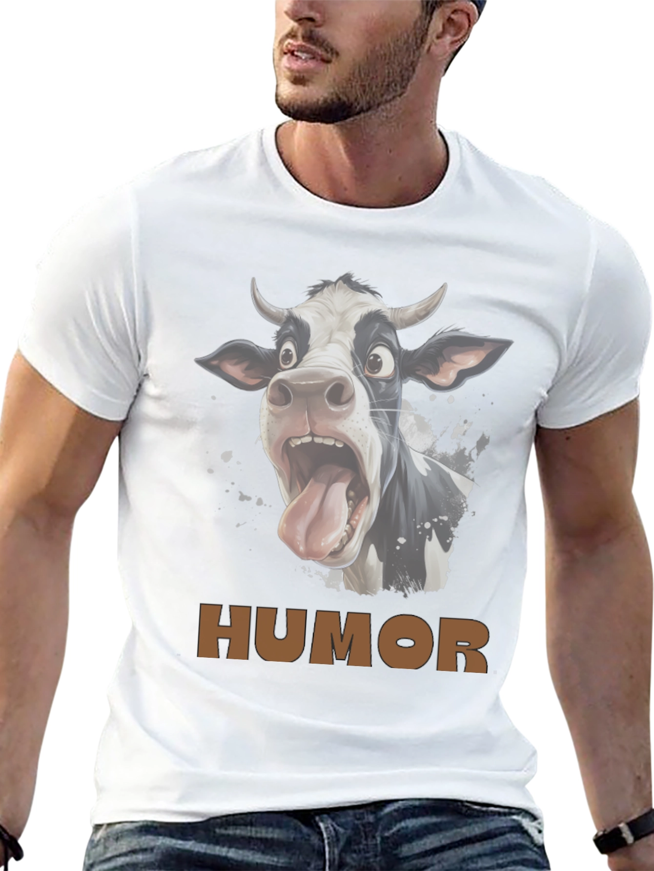 Humorous Cow Graphic T-Shirt - Black