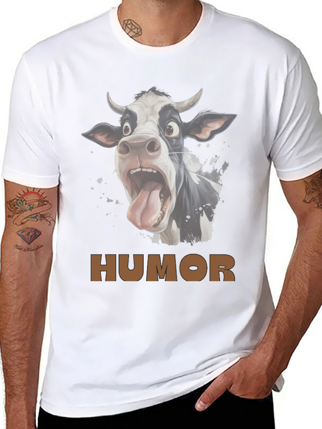 Humorous Cow Graphic T-Shirt - Black