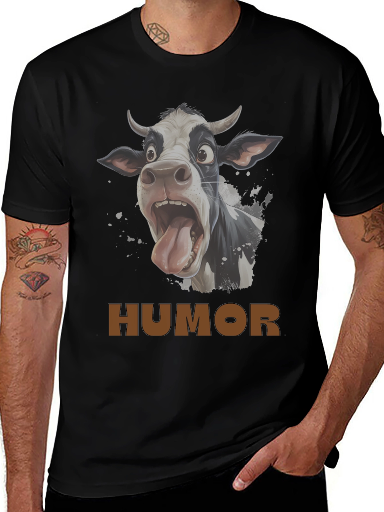 Humorous Cow Graphic T-Shirt - Black