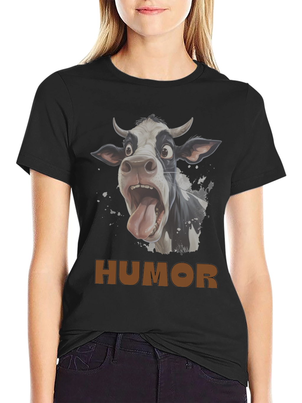 Humorous Cow Graphic T-Shirt - Black