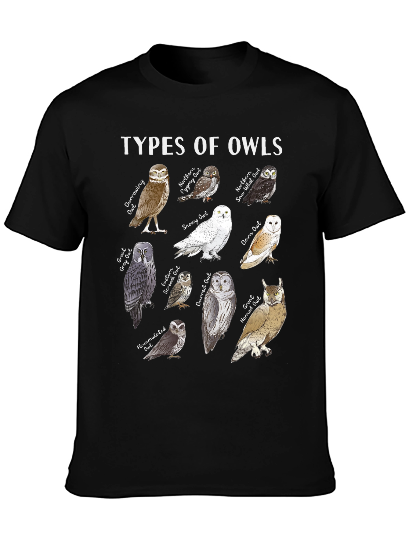 Types of Owls Graphic T-Shirt - Bird Lover Tee