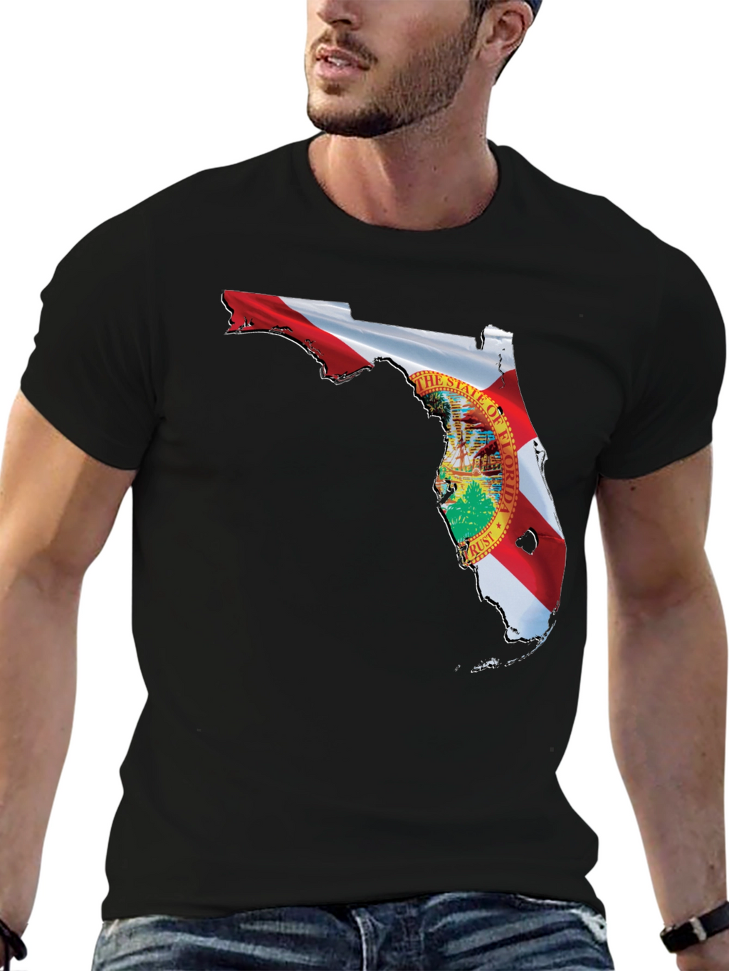 Florida Flag Map Black T-Shirt