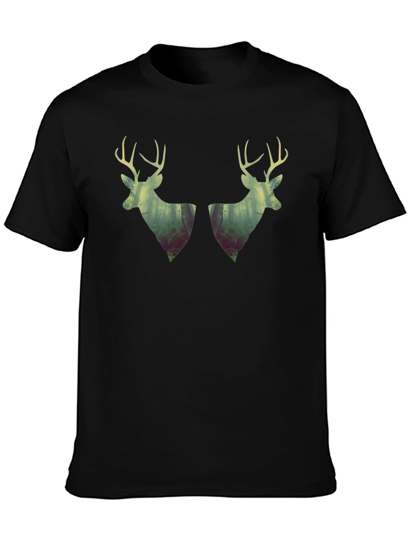 Deer Silhouette Forest Graphic Tee - Black