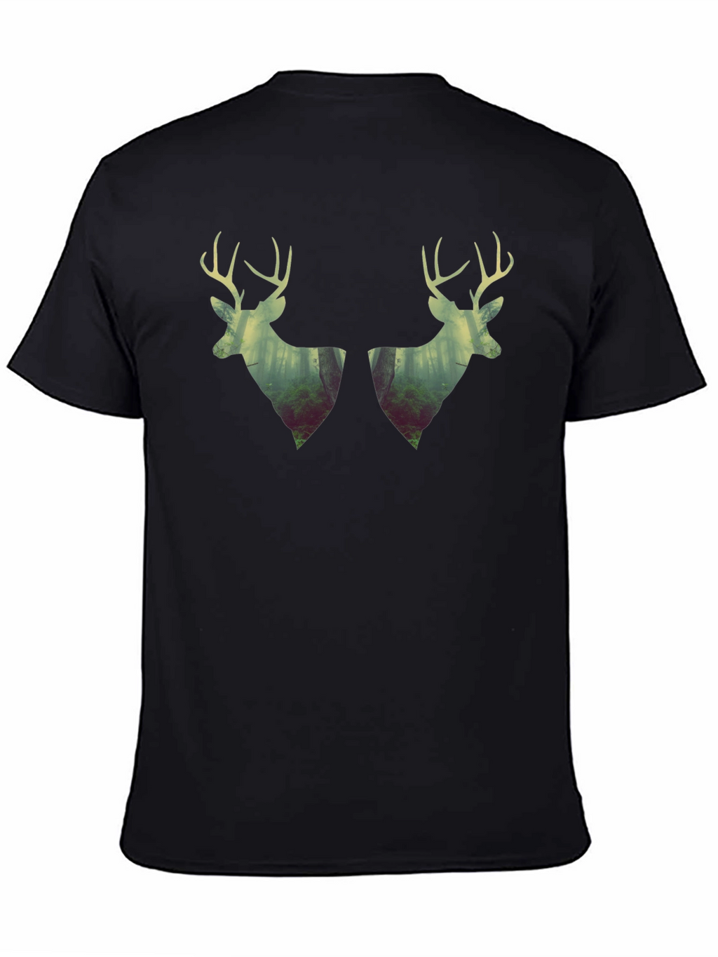 Deer Silhouette Forest Graphic Tee - Black