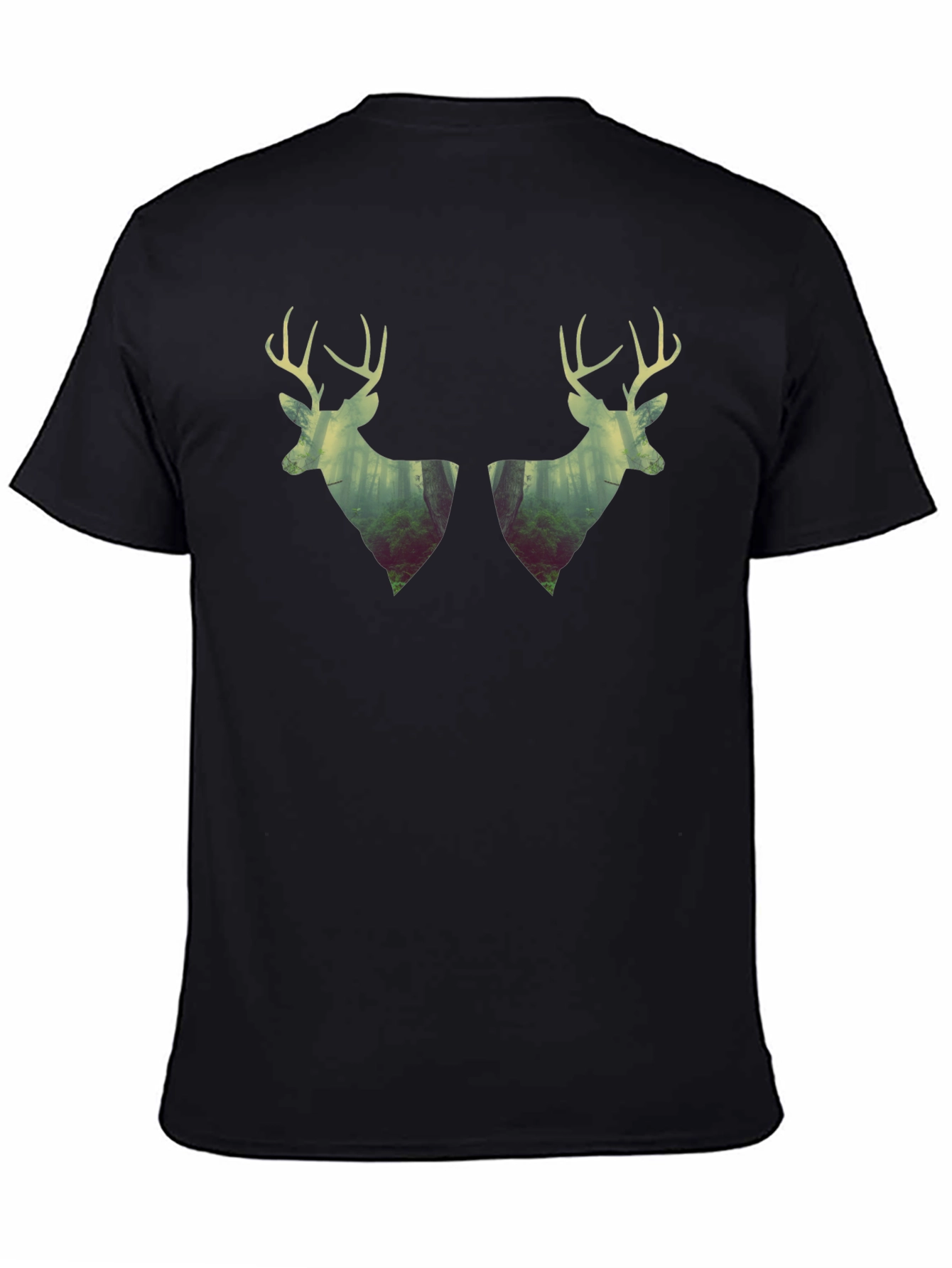 Deer Silhouette Forest Graphic Tee - Black