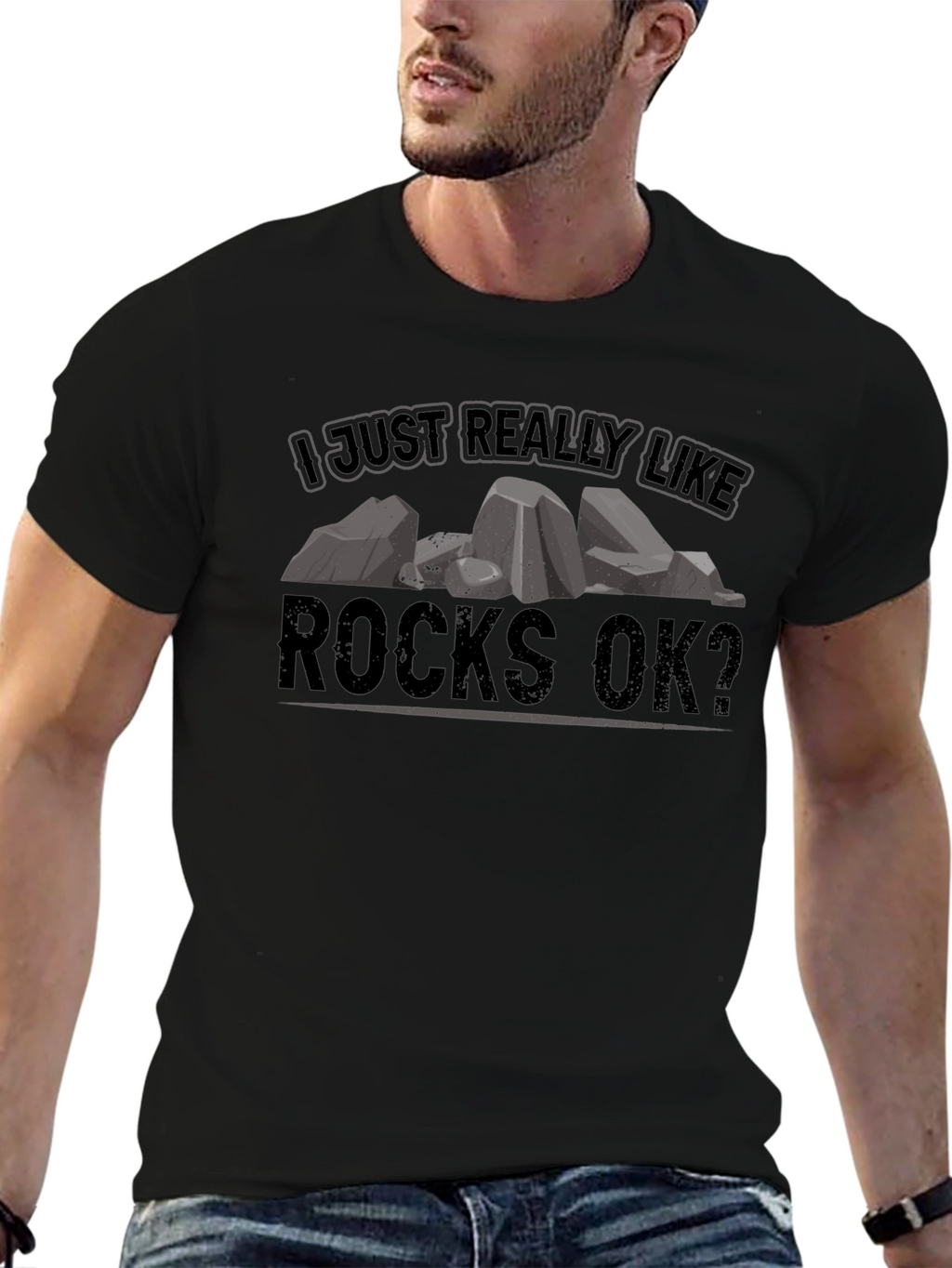 I Just Really Like Rocks OK? Black T-Shirt