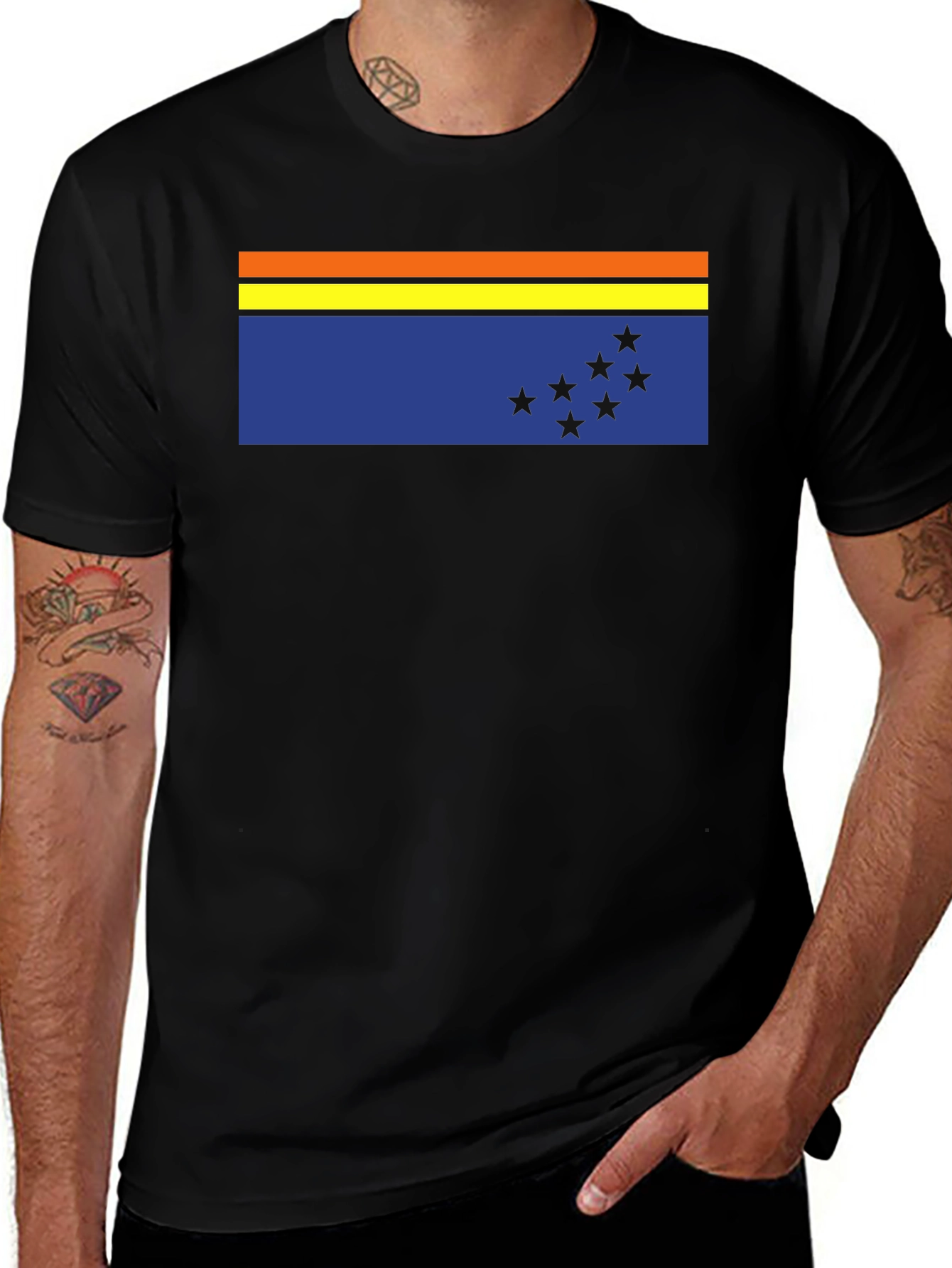 Flag Graphic Tee - Casual Black T-Shirt