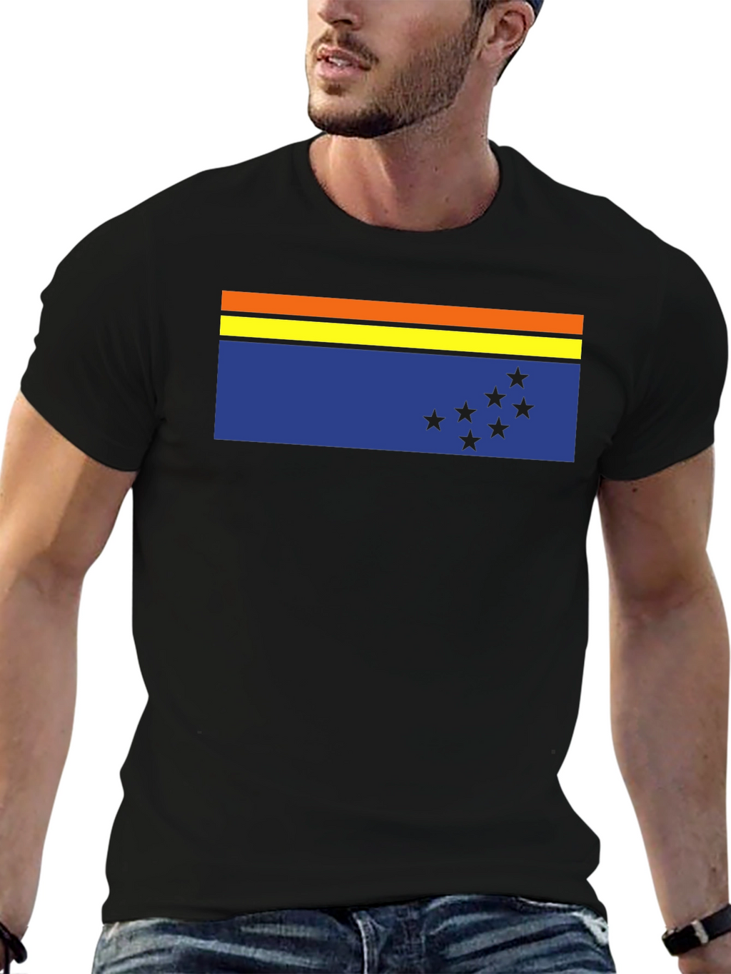Flag Graphic Tee - Casual Black T-Shirt